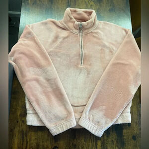 Hollister pink peach fleece half-zip crop sweater